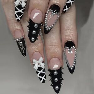 24 pcs Studded Lace Up Corset Press On Nails - Medium Almond Shape